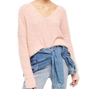 Free People Finders Keepers Pink Textured Long Sleeve Sweater V-neck Women's S